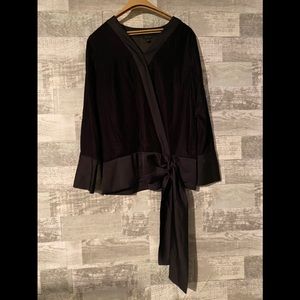 ANN TAYLOR BLACK VELVET TIE WAIST WRAP TOP